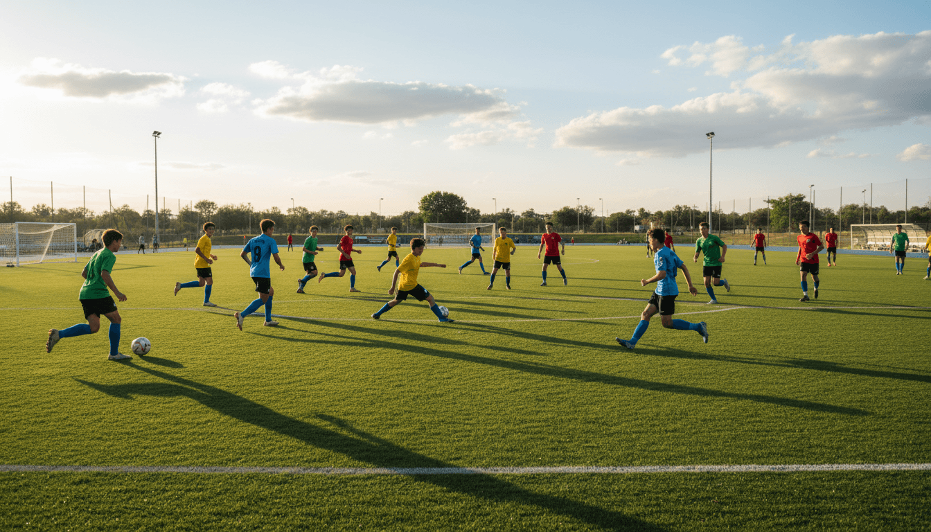 Stade de football du complexe sportif local avec terrain de jeu